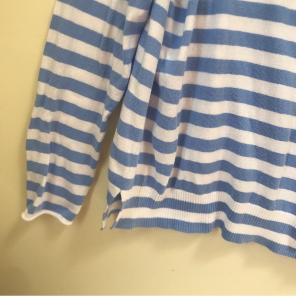 Caslon Cotton Oversized Striped Lightweight Sweater Crew Neck Slit Soft Coastal - Picture 3 of 10